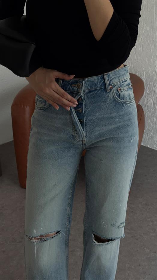 Dizi Yırtık Mavi Jean