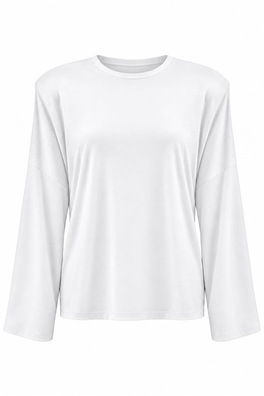 Beyaz Bisiklet yaka Vatkalı Oversize Sweatshirt