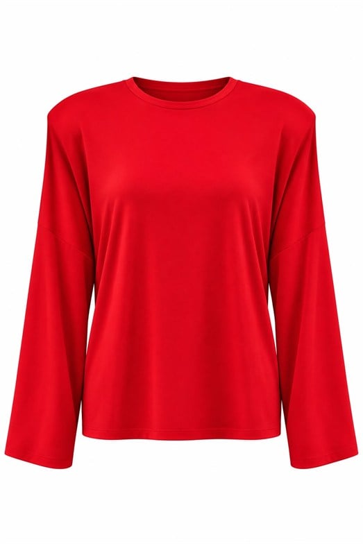 Kırmızı Bisiklet yaka Vatkalı Oversize Sweatshirt