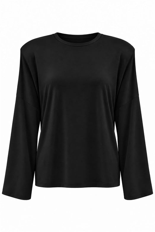 Siyah Bisiklet yaka Vatkalı Oversize Sweatshirt