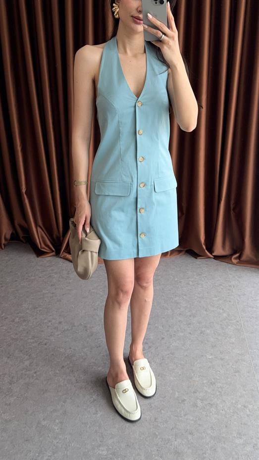 Düğmeli Mint Elbise