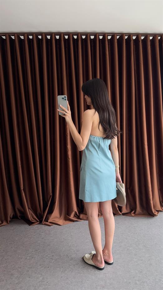 Düğmeli Mint Elbise