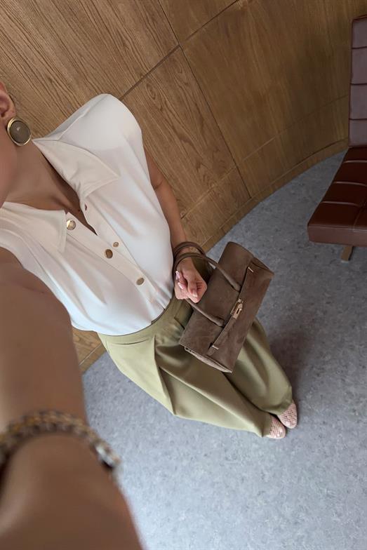 Düğmeli Polo Yaka Beyaz Bodysuit