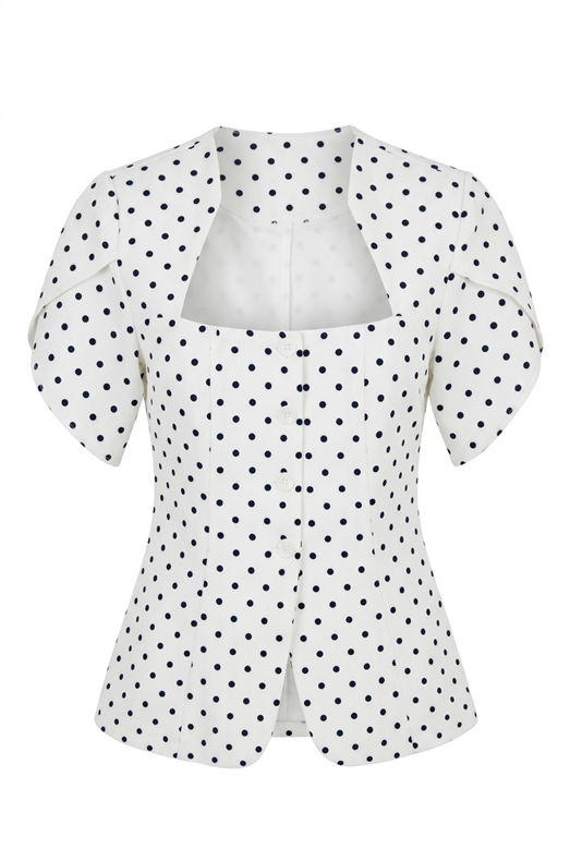 Düğmeli Puantiyeli Bluz