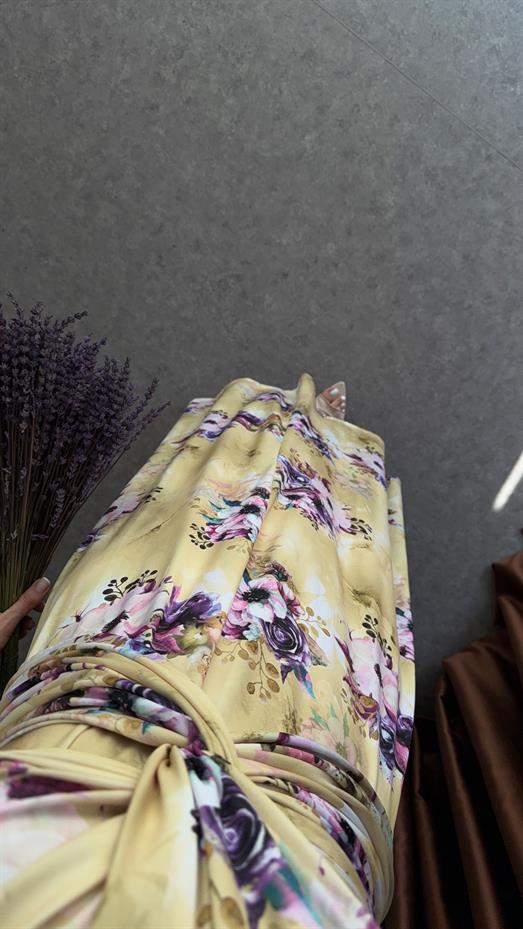 Düğümlü Çiçekli Sarı Elbise