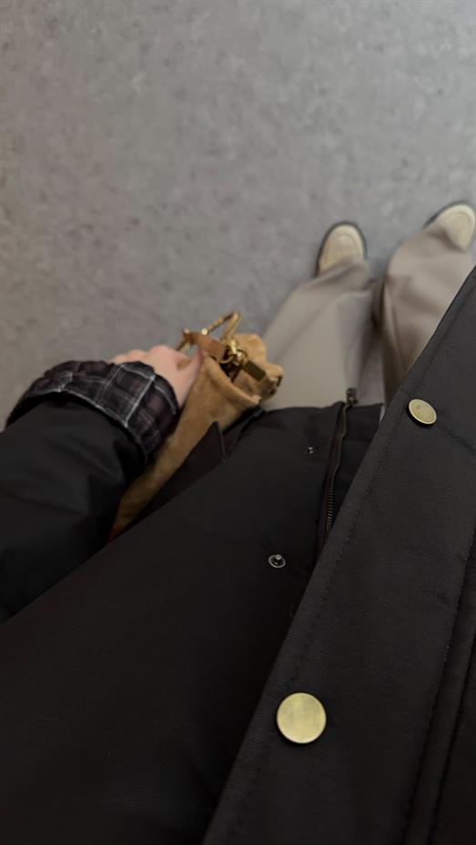 Ekose İç Detaylı Soğuk Haki Mumlu Mont