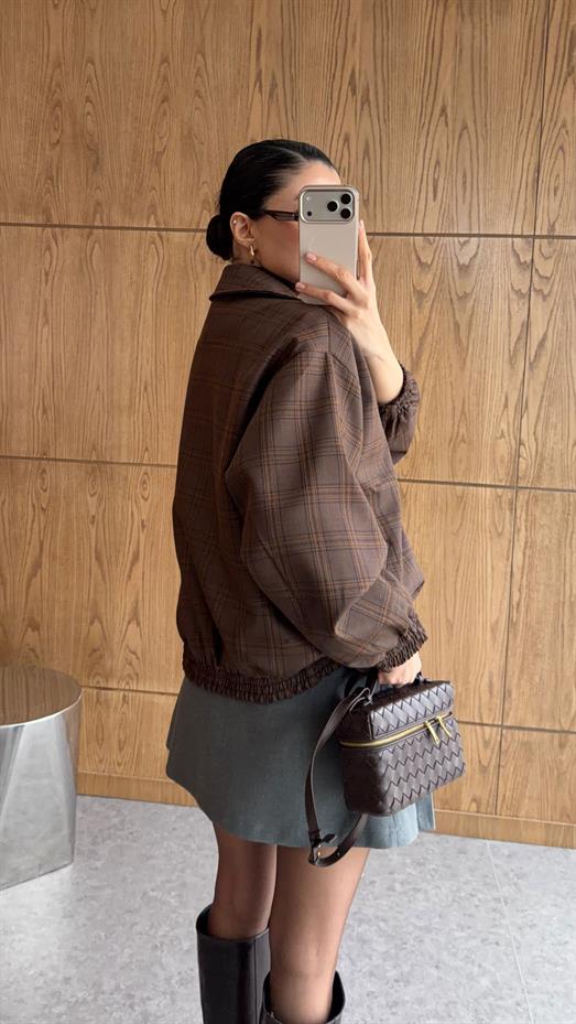 Ekoseli Kahve Bomber Ceket