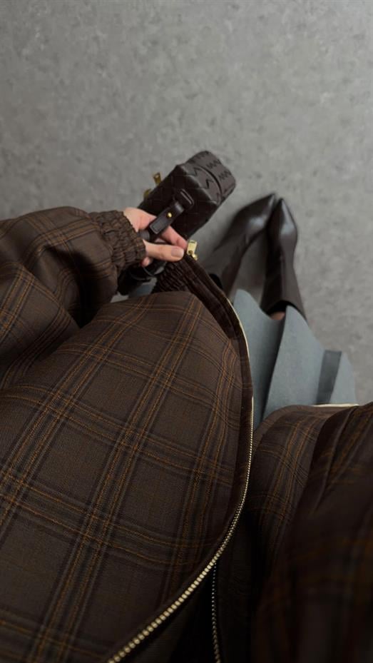 Ekoseli Kahve Bomber Ceket