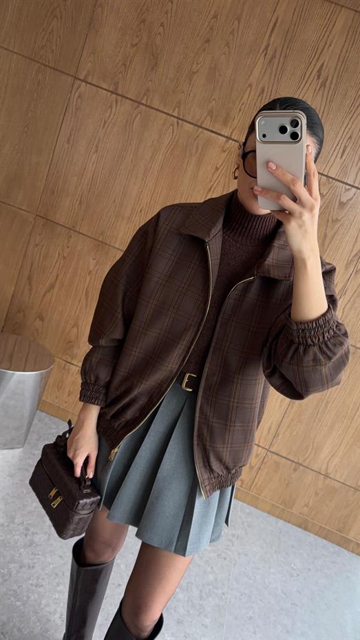 Ekoseli Kahve Bomber Ceket