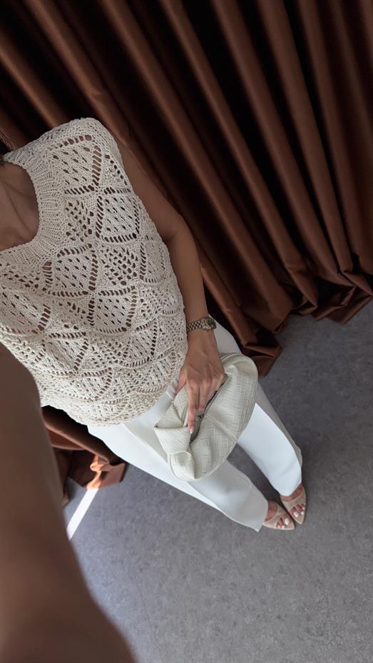 Ekru Ajur Triko Bluz