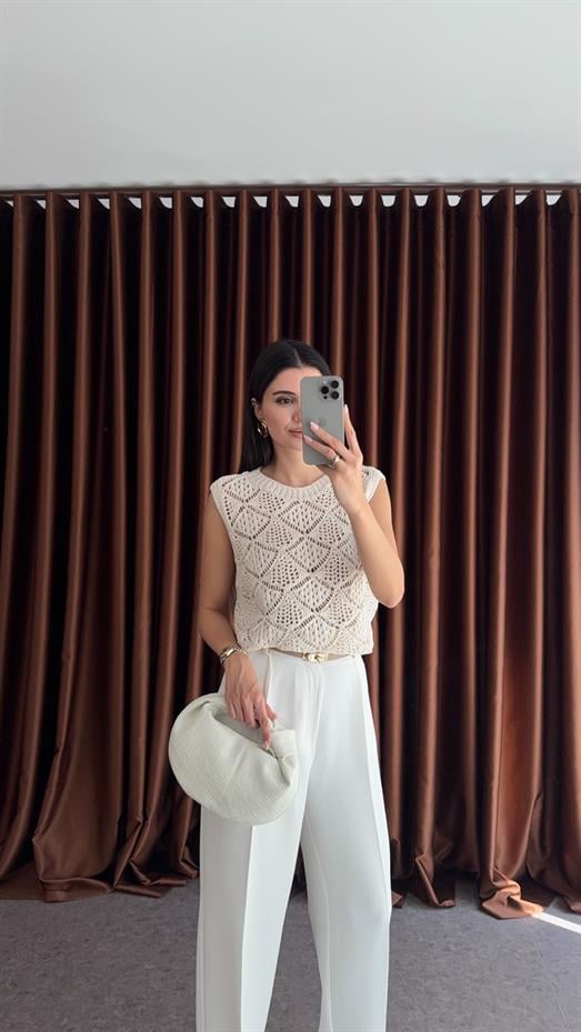 Ekru Ajur Triko Bluz