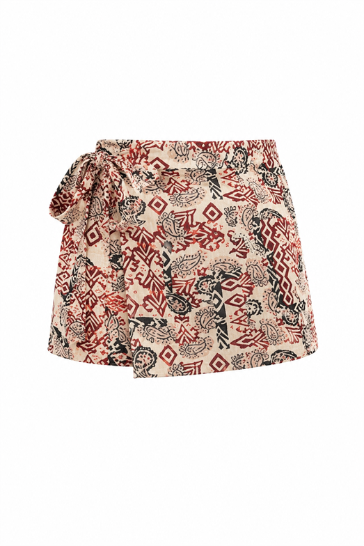 Etnik Desen Bej Mini Etek