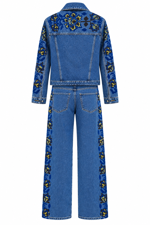 Etnik İşlemeli İkili Denim  Takım