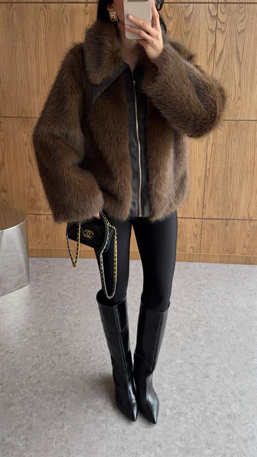 Fermuarlı Acı Kahve Kürk