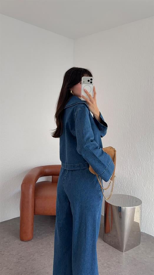 Fermuarlı Denim Bluz