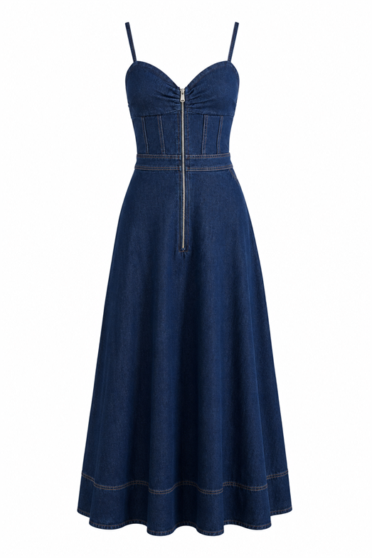 Fermuarlı Denim Elbise