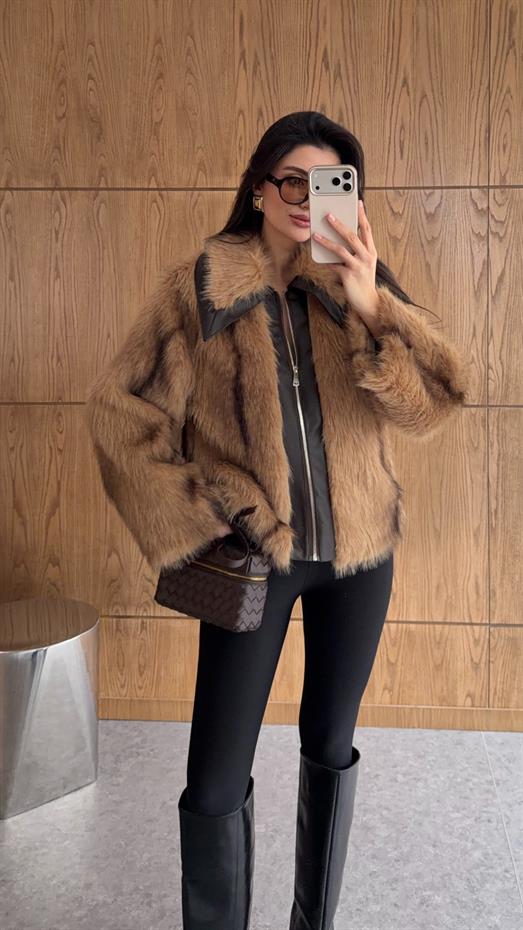 Fermuarlı Sütlü Kahve Kürk