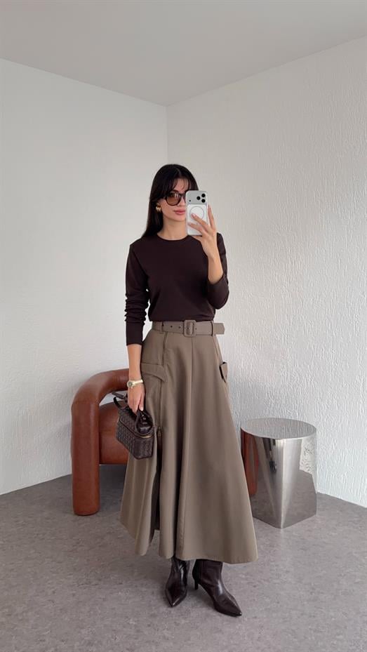 Fermuarlı Vizon Etek