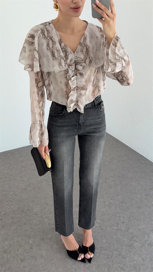 Fırfırlı Desenli Bluz