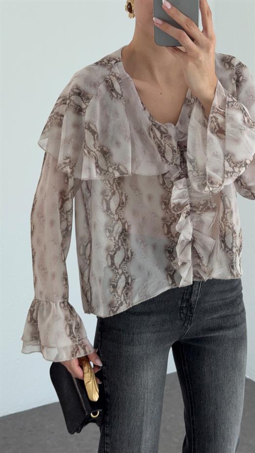 Fırfırlı Desenli Bluz