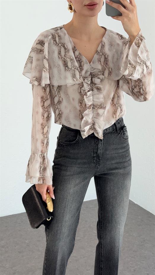 Fırfırlı Desenli Bluz