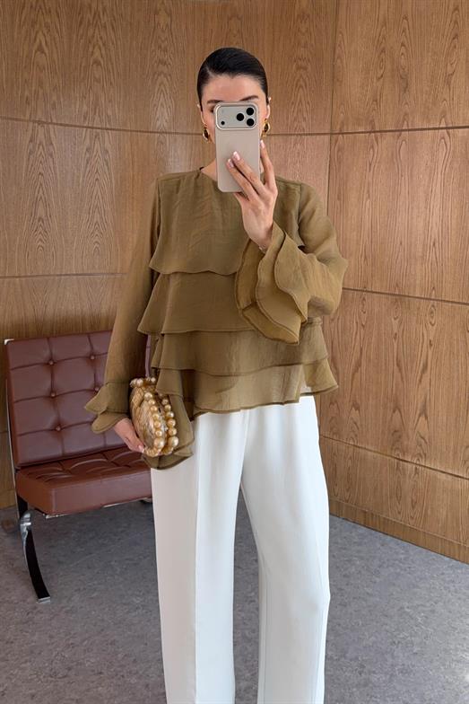 Fırfırlı Haki Bluz