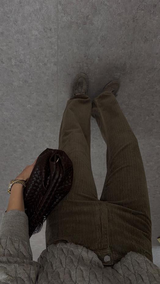 Fitilli Haki Kadife Pantolon