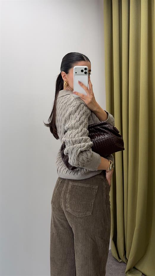 Fitilli Haki Kadife Pantolon