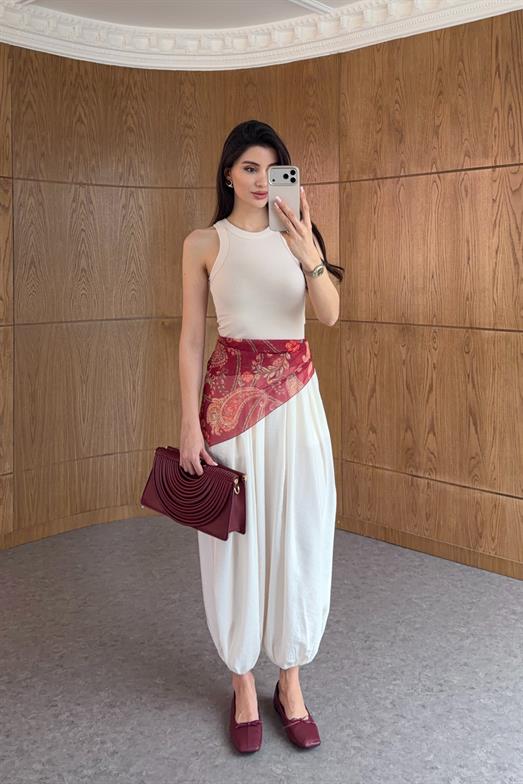 Fularlı Beyaz Şalvar