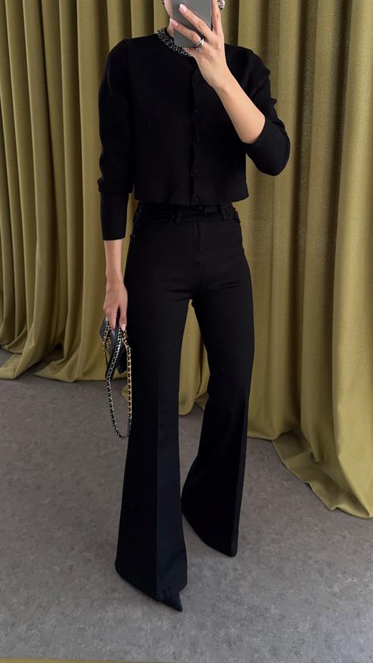 Full Likralı Siyah İspanyol Jean