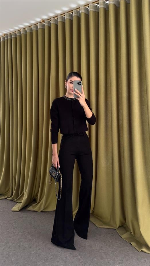 Full Likralı Siyah İspanyol Jean