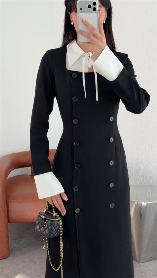 Garnili Siyah Elbise