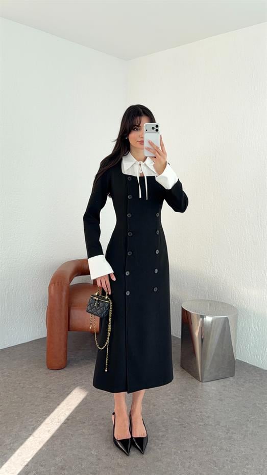 Garnili Siyah Elbise