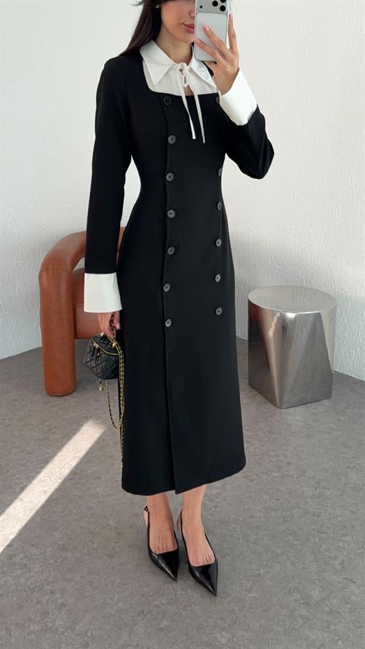 Garnili Siyah Elbise