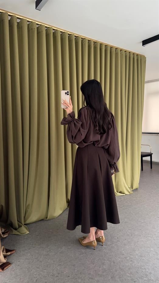 Godeli Yırtmaçlı Acı Kahve Etek