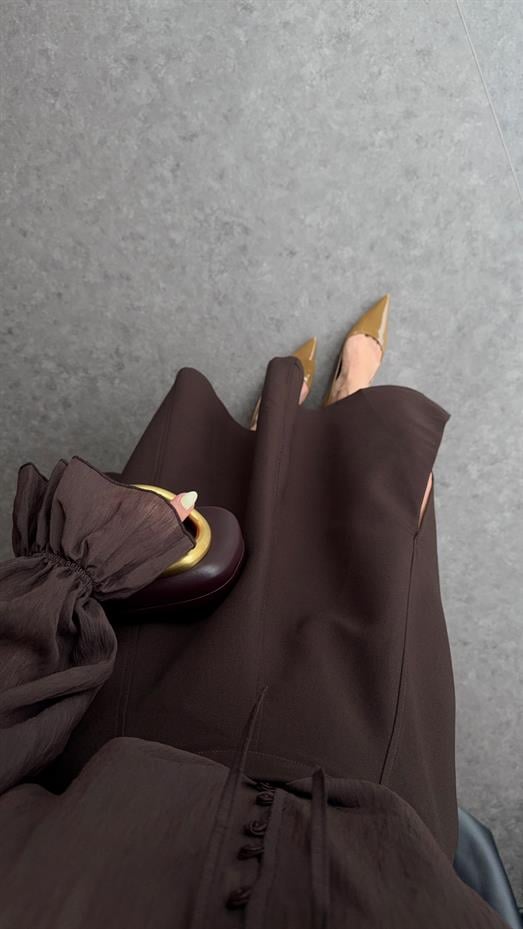 Godeli Yırtmaçlı Acı Kahve Etek