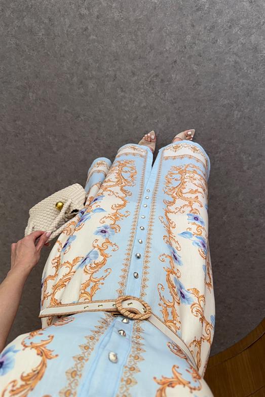 Gold Desenli Düğmeli Elbise