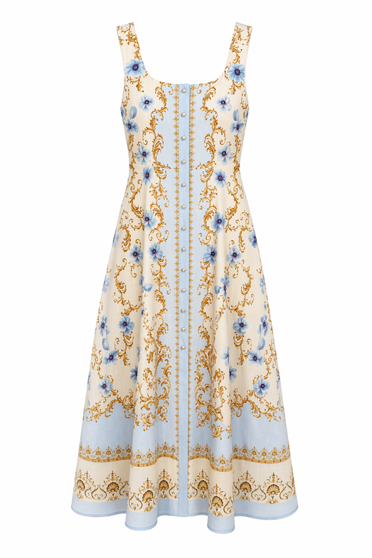 Gold Desenli Düğmeli Elbise