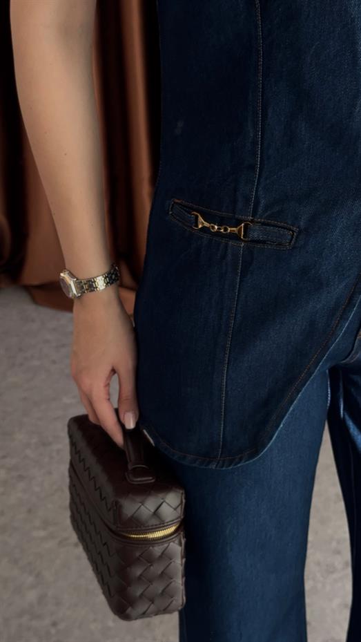 Gold Detaylı Denim Takım