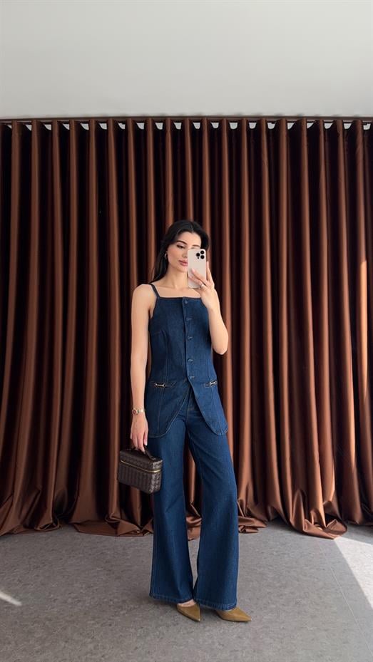 Gold Detaylı Denim Takım