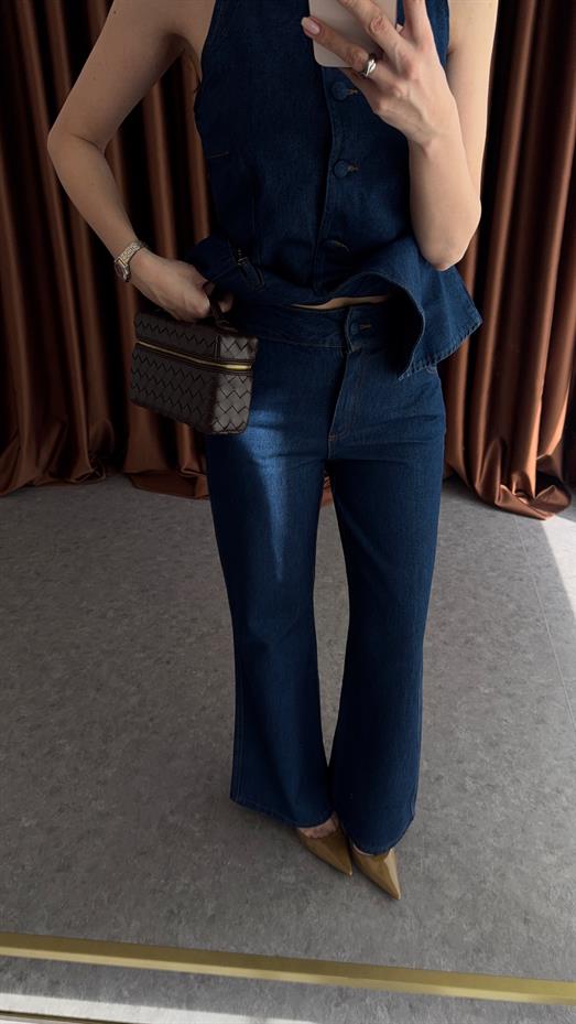 Gold Detaylı Denim Takım