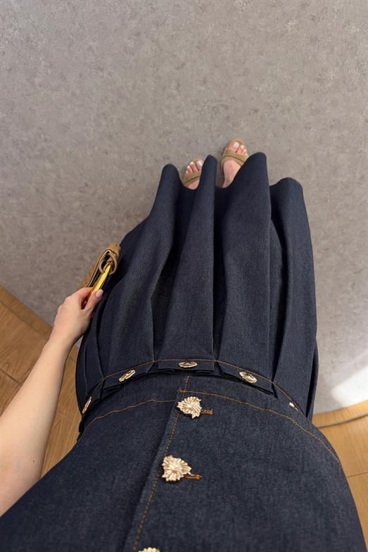 Gold Düğmeli 3lü Tasarım Denim Takım