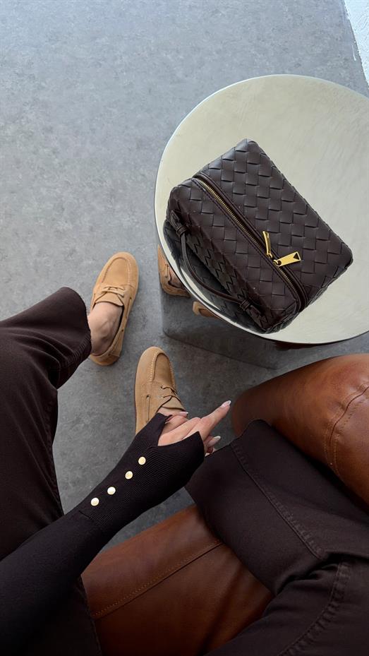 Gold Düğmeli Basic Acı Kahve Triko