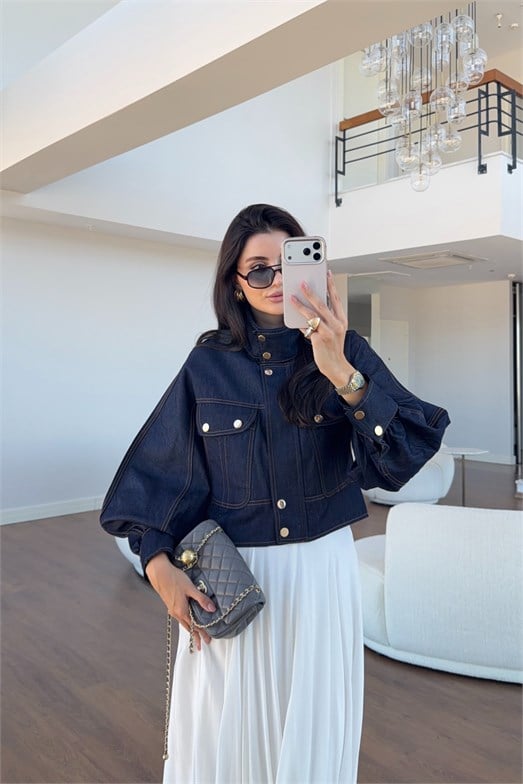 Gold Düğmeli Denim Ceket