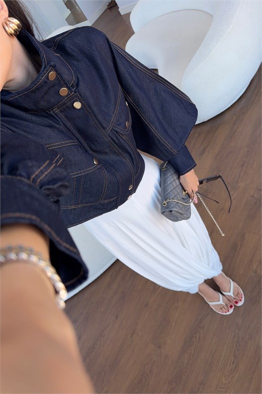 Gold Düğmeli Denim Ceket