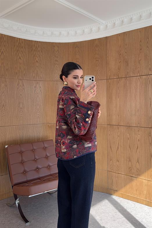 Gold Düğmeli Desenli Ceket