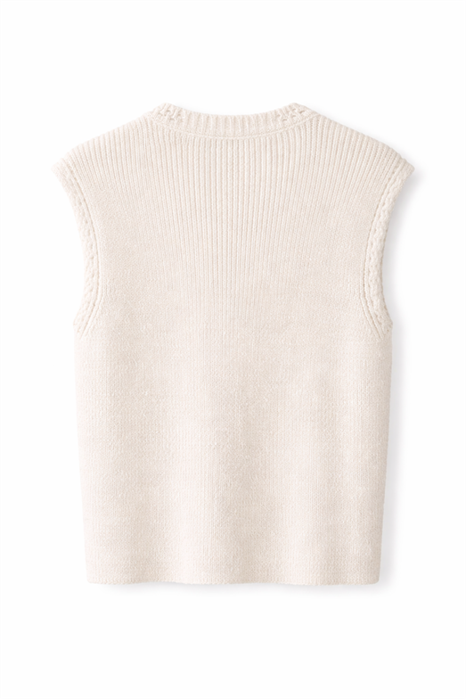 Gold Düğmeli Ekru Triko Yelek