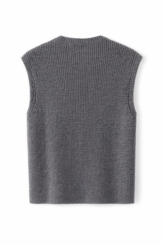 Gold Düğmeli Gri Triko Yelek