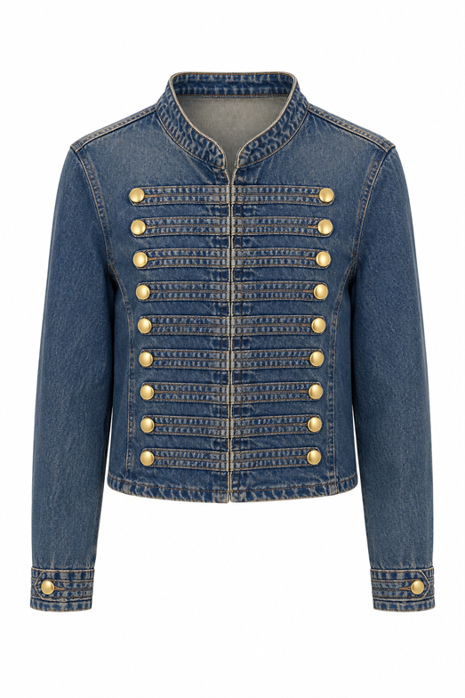 Gold Düğmeli Hakim Yaka Yıkamalı Denim Ceket