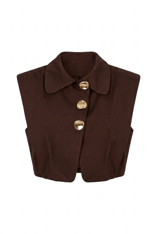 Gold Düğmeli Kahve Poplin Yelek